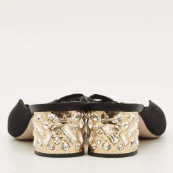 Pre Owned Miu Miu Size 39.5 Black Satin Bow Crystal Embellished Block Heel Slide Sandals