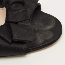 Pre Owned Miu Miu Size 39.5 Black Satin Bow Crystal Embellished Block Heel Slide Sandals