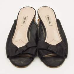 Pre Owned Miu Miu Size 39.5 Black Satin Bow Crystal Embellished Block Heel Slide Sandals