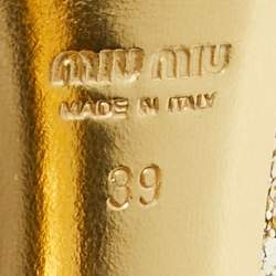 Pre Owned Miu Miu Size 39 Gold Glitter Peep Toe Platform Pumps