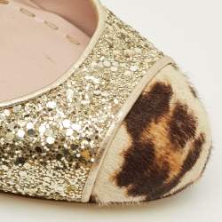مملوكة مسبقًا Miu Miu Coarse Size 40.5 Gold Calf Hair and Glitter Block Heel Slingback Pumps