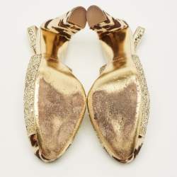 مملوكة مسبقًا Miu Miu Coarse Size 40.5 Gold Calf Hair and Glitter Block Heel Slingback Pumps