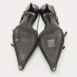 مملوكة مسبقًا حذاء كعب عالي ميو ميو سير جلد لامع أحمر نبيذي مقدمة مدببة بمشبك حزام خلفي مقاس 37.5