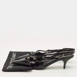 مملوكة مسبقًا حذاء كعب عالي ميو ميو سير جلد لامع أحمر نبيذي مقدمة مدببة بمشبك حزام خلفي مقاس 37.5