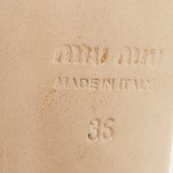 مملوكة مسبقًا Miu Miu Size 36 Beige Satin Logo Bow Platform Ankle Strap Sandals