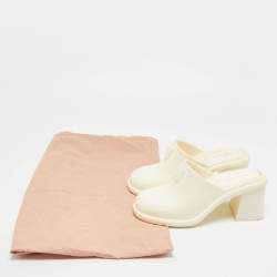 Pre Owned Miu Miu Size 36 Cream Rubber Logo Clogs Block Heel Mules