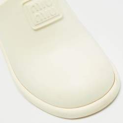 Pre Owned Miu Miu Size 36 Cream Rubber Logo Clogs Block Heel Mules