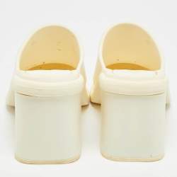 Pre Owned Miu Miu Size 36 Cream Rubber Logo Clogs Block Heel Mules