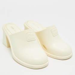 Pre Owned Miu Miu Size 36 Cream Rubber Logo Clogs Block Heel Mules