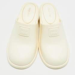 Pre Owned Miu Miu Size 36 Cream Rubber Logo Clogs Block Heel Mules