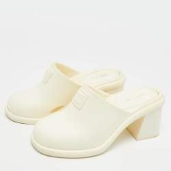 Pre Owned Miu Miu Size 36 Cream Rubber Logo Clogs Block Heel Mules