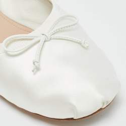 Pre Owned Miu Miu Size 38 Cream White Satin Bow Mary Jane Ballet Flats