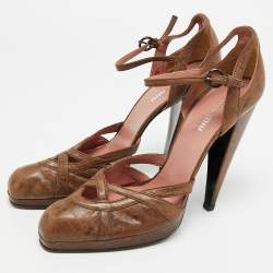 مملوكة مسبقًا Miu Miu Size 39 Brown Leather Ankle Strap Pumps