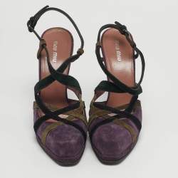 Pre Owned Miu Miu Size 39 Purple Suede Ankle Strap Slingback Pumps