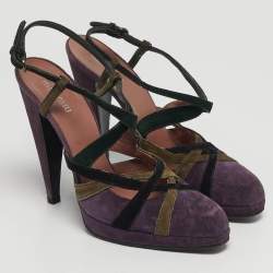 Pre Owned Miu Miu Size 39 Purple Suede Ankle Strap Slingback Pumps