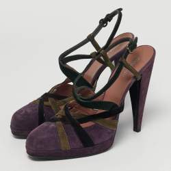 Pre Owned Miu Miu Size 39 Purple Suede Ankle Strap Slingback Pumps
