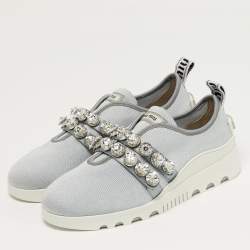 Pre Owned Miu Miu Size 39.5 Blue Mesh Crystal Embellished Lace Up Sneakers