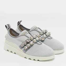 Pre Owned Miu Miu Size 39.5 Blue Mesh Crystal Embellished Lace Up Sneakers