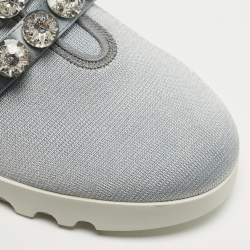 Pre Owned Miu Miu Size 39.5 Blue Mesh Crystal Embellished Lace Up Sneakers