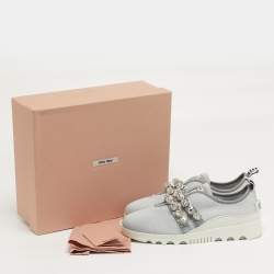 Pre Owned Miu Miu Size 39.5 Blue Mesh Crystal Embellished Lace Up Sneakers