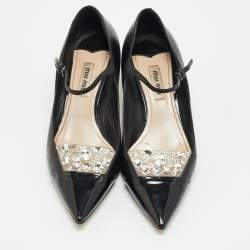 مملوكة مسبقًا حذاء كعب عالي ميو ميو ساتان وجلد أسود/ذهبي ماري جين مقاس 40