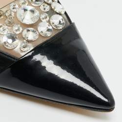 مملوكة مسبقًا حذاء كعب عالي ميو ميو ساتان وجلد أسود/ذهبي ماري جين مقاس 40