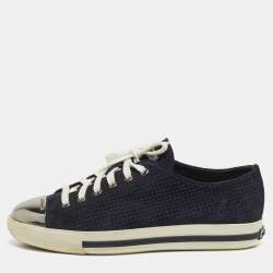 مملوكة مسبقًا Miu Miu Size 39.5 Navy Blue Metal and Suede Cap Toe Lace Up Sneakers