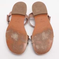 مملوكة مسبقًا Miu Miu Size 39 Brown/Old Rose Leather and Satin Crystal Pearl Embellished Ankle Strap Flats