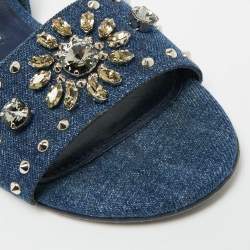 Pre Owned حذاء فلات باليه ميو ميو مزخرف كريستال دنيم أزرق مقاس 37.5