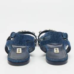 Pre Owned حذاء فلات باليه ميو ميو مزخرف كريستال دنيم أزرق مقاس 37.5