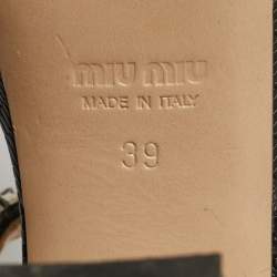 Pre Owned Miu Miu Size 39 Black Lizard Embossed Leather Crystal Embellished Ankle Strap Sandals