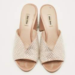 مملوكة مسبقًا Miu Miu Size 38.5 Beige Satin Crystal Embellished Mules