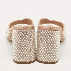 مملوكة مسبقًا Miu Miu Size 38.5 Beige Satin Crystal Embellished Mules