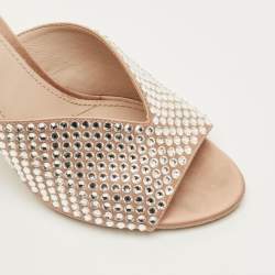 مملوكة مسبقًا Miu Miu Size 38.5 Beige Satin Crystal Embellished Mules