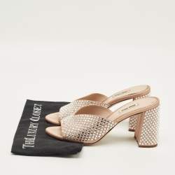 مملوكة مسبقًا Miu Miu Size 38.5 Beige Satin Crystal Embellished Mules