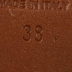 Pre Owned Miu Miu Size 38 White Leather Block Heel Slide Sandals  