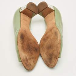 Pre Owned حذاء كعب عالي ميو ميو جلد لامع بيج مزين بالكريستال كعب عريض مقاس 38