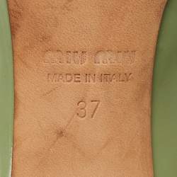 Pre Owned حذاء كعب عالي ميو ميو جلد لامع بيج مزين بالكريستال كعب عريض مقاس 38