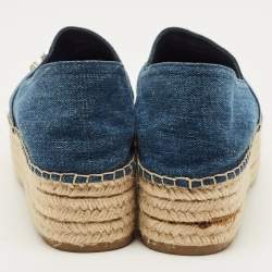مملوكة مسبقًا Miu Miu Size 40 Blue Denim Crystal Embellished Cap Toe Platform Espadrille Flats