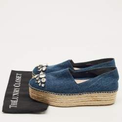 مملوكة مسبقًا Miu Miu Size 40 Blue Denim Crystal Embellished Cap Toe Platform Espadrille Flats