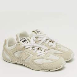 مملوكة مسبقًا حذاء رياضي ميو ميو نيو بالانس قماش شبكي وسويدي رمادي/أبيض بأربطة مقاس 38