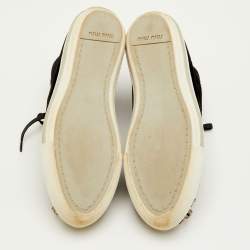 Pre Owned Miu Miu Crystal Embellished Cap Toe Size 38.5 Black Patent Leather and Velvet Mid Top Sneakers