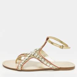 Pre Owned شبشب فلات ميو ميو مرصع كريستال جلد فضي مقاس 40