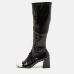 مملوكة مسبقًا Miu Miu Size 41 Black/White Leather and Patent Leather Knee Length Boots