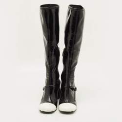 مملوكة مسبقًا Miu Miu Size 41 Black/White Leather and Patent Leather Knee Length Boots