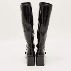 مملوكة مسبقًا Miu Miu Size 41 Black/White Leather and Patent Leather Knee Length Boots