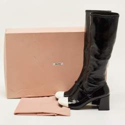 مملوكة مسبقًا Miu Miu Size 41 Black/White Leather and Patent Leather Knee Length Boots