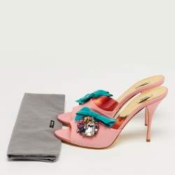 Pre Owned صندل ميو ميو جلد وردي مزخرف كريستال ربطة مقاس 40