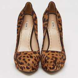 Pre Owned حذاء منصة ميوميو نقشة جلد النمر بني/بيج مقاس 41