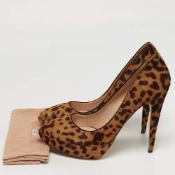 Pre Owned حذاء منصة ميوميو نقشة جلد النمر بني/بيج مقاس 41